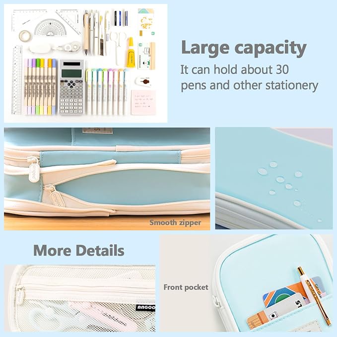 MAMUNU Expandable Pencil case with compartments, Large Capacity Pencil Cases Pencil Bag Pouch Office School, Portable Pencil Case Large School Stationery Organizer, Makeup Cosmetic Bag, Blue