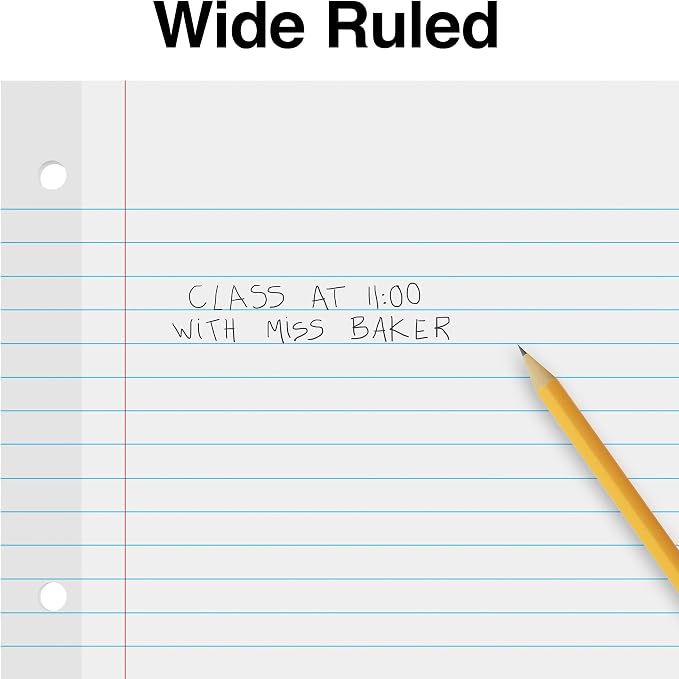 Staples Wide Ruled Filler Paper, 8" x 10.5", White, 100 Sheets/Pack, 3/Pack