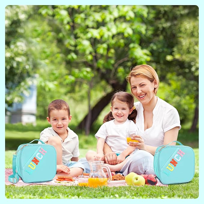 Nsrzua Lunch Bag Kids,Insulated Lunch Bag With Adjustable Shoulder Strap,Reusable Lunch Bag for Kids, Girls,Boys, lunch Bag Women,Preppy Lunch Box for School,Travel, Picnic (blue)