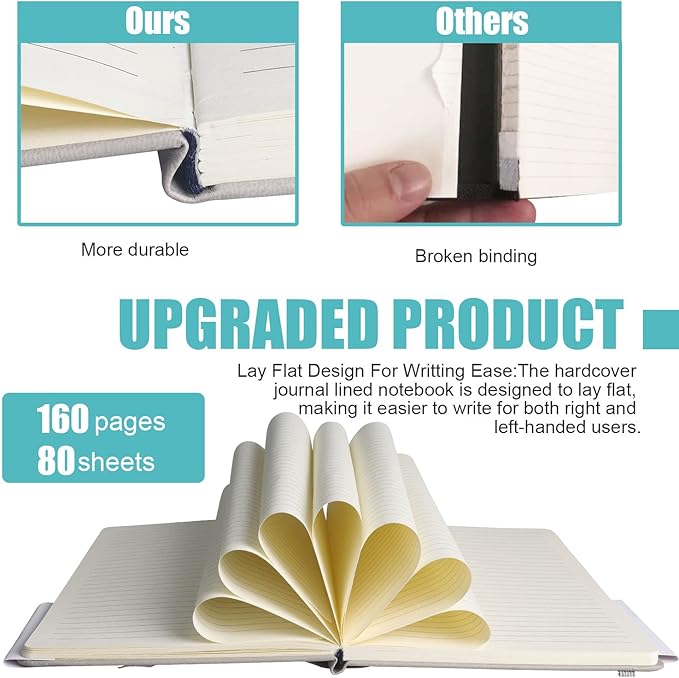 Lined Journal Notebook, 6Pack Hardcover Notebook for Men & Women – Journals for Writing, Work, School, Home & Daily Notes, 160 Pages – Medium A5, 5.7"x8", 100 gsm Thick Paper (Grey)