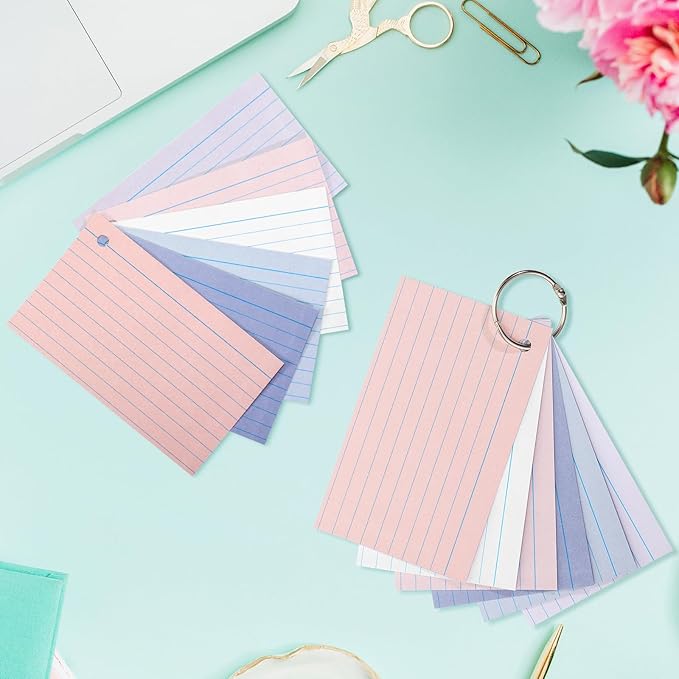 Epakh 300 Pieces Lined Index Cards 180 GSM Thick Flash Cards with Rings Notecards Punched Back to School for Studying Adults Home College Office(3 x 5 Inch,Stylish Colors)