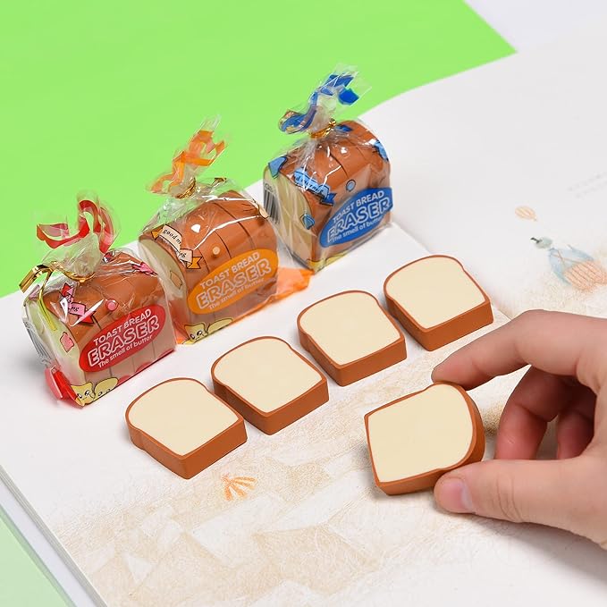 Bread Shaped Erasers for Kids - 16Pcs Mini Novelty Toast Bread Erasers Cute Fun Food Pencil Erasers for School Classroom Rewards Party Favors