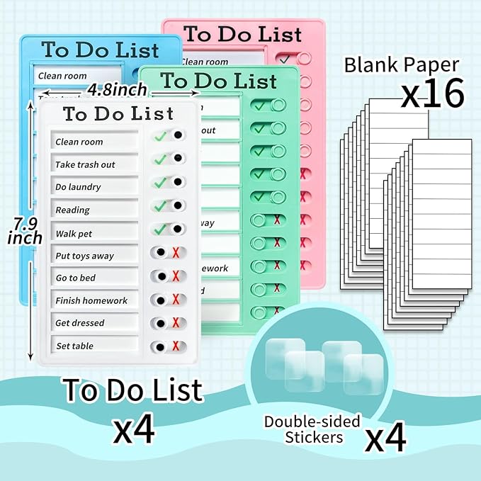 4 Pieces Chore Chart for Kids Multiple Kids - Sliding Routine Chart: Reusable to Do List, RV Checklist, Planning Board, Visual Schedule, and Reminder (Multicolored)