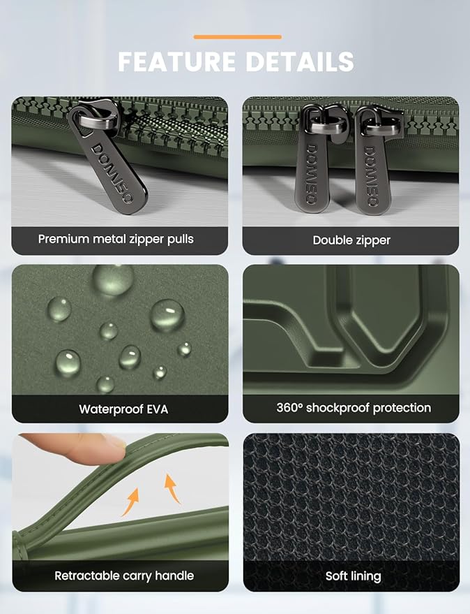 DOMISO 13.3 inch Laptop Sleeve with Handle Shockproof Computer Bag Waterproof EVA Protective Carrying Case for 13-13.3 inch Notebooks/13 MacBook Air/MacBook Pro Retina/Dell XPS 13/HP,Green
