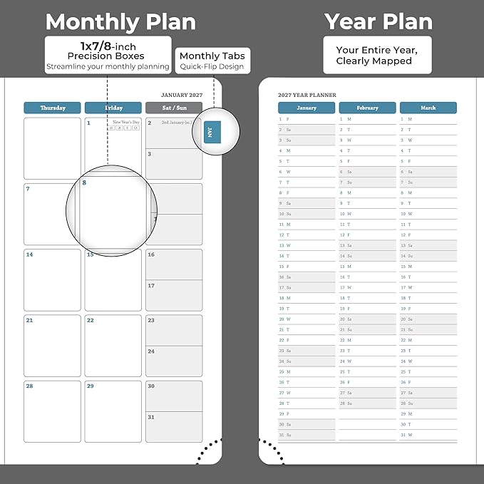 Planner 2026-2027 Daily Weekly and Monthly,6.5"x3.75",18 Months Spiral Bound Calendar Agenda with Self-adhesive Pen Holder,2026 Academic Plan with Vegan Leather Soft Cover,Black