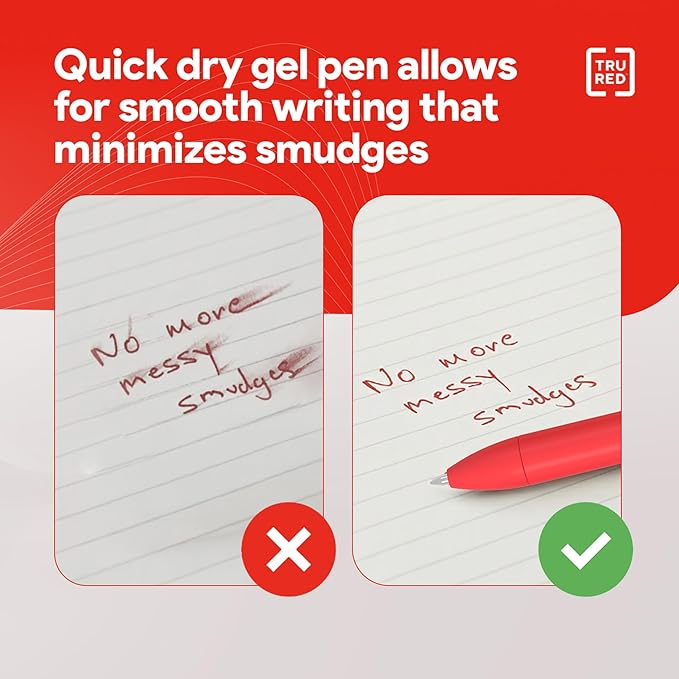 TRU RED Retractable Gel Pens, Medium Point 0.7mm, Assorted Ink Colors, 12 Pack – Quick‑Dry Pens for Smear‑Free Writing