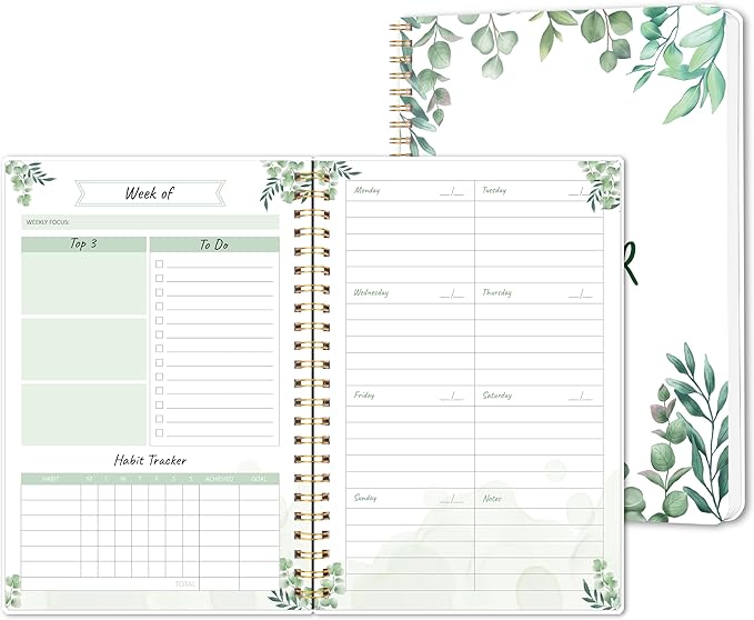 Undated Weekly Planner, Weekly To Do List Notebook with Goal & Habit Tracker Organizer, A5 5.8" x 8.0" Weekly Planner Notebook with Spiral Binding for Men or Women