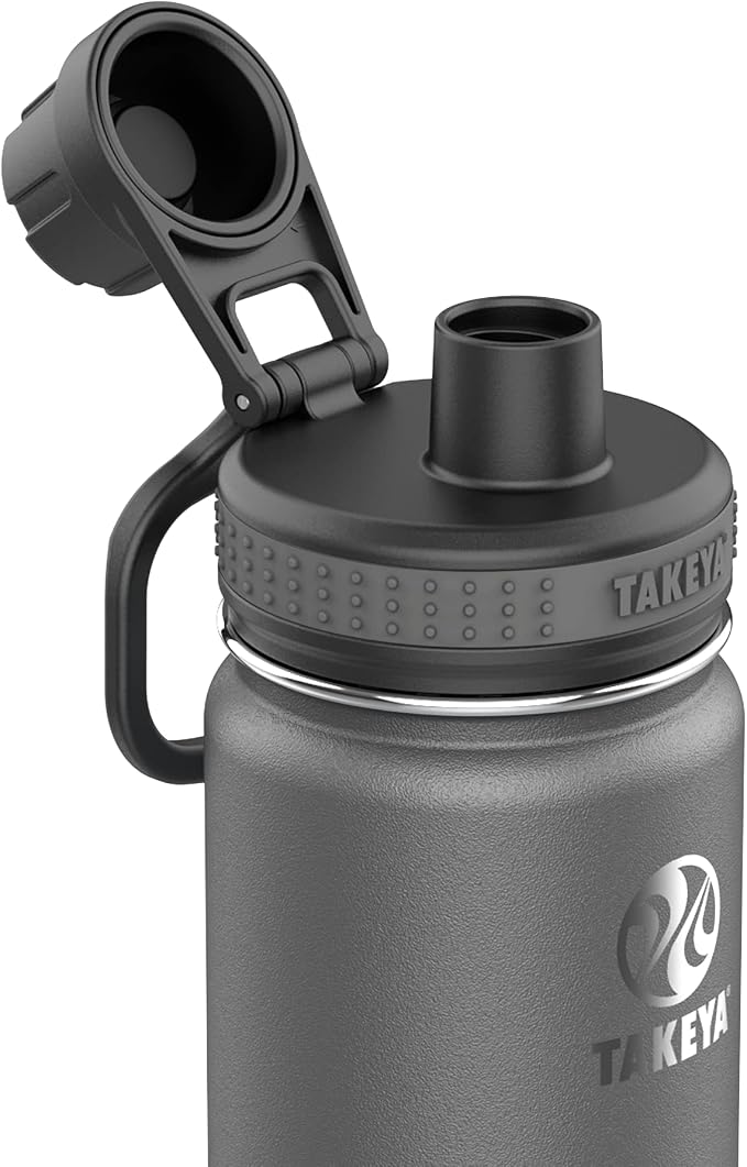 Takeya Originals 24 oz Vacuum Insulated Stainless Steel Water Bottle - Leakproof & BPA-Free Spout Lid - Keeps Drinks Cold 24 Hrs/Hot 12 Hrs - Double-Wall Design - Ideal for Active Lifestyles, Graphite