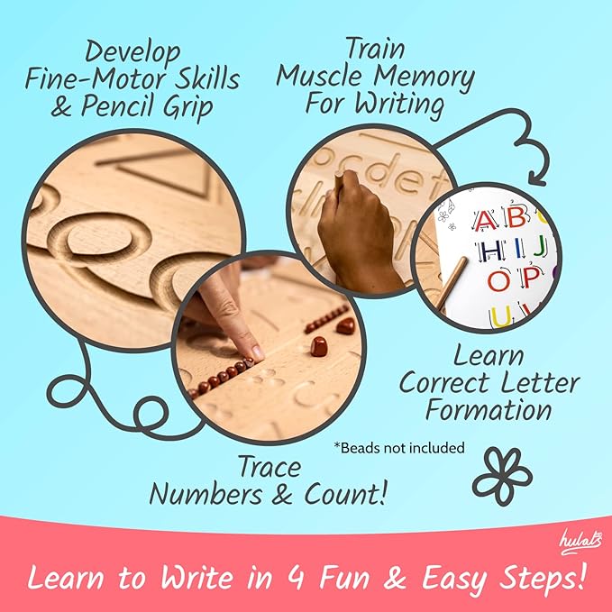 Hulats Learn to Write - Number & Letter Tracing Boards for Kids Ages 3-5 - Wooden Alphabet Learning Montessori 3 Year Old Toddler Writing Tools Beginners - Homeschool Preschool Classroom Must Haves