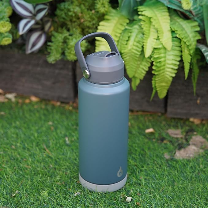 BJPKPK Water Bottle with Straw Lid, 32oz Vacuum Insulated Water Bottles, Metal Stainless Steel Thermo for Sports, Travel, BPA Free Leak Proof Thermo, Cups, Flasks, Tumblers, Grey