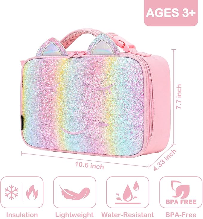 FlowFly Kids Lunch box Insulated Soft Bag Mini Cooler Back to School Thermal Meal Tote Kit for Girls, Boys, Smile