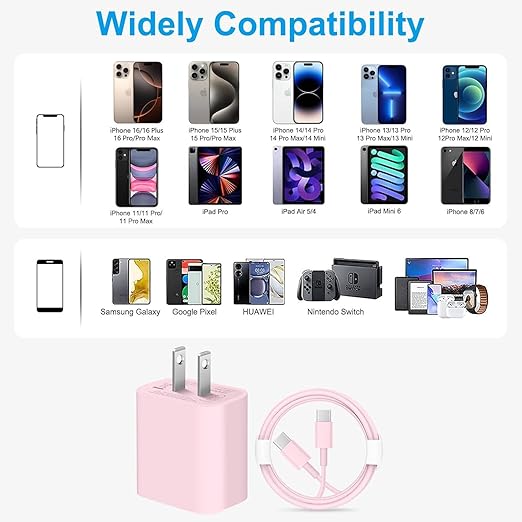iPhone 17 16 15 Charger/6ft Type C to C Charging Cable Cord Long,USB C Fast Charging Block Plug for Apple iPhone 17 Pro Max/17 Air/16 Pro/16/15 Plus/AirPods/iPad/mini Plug Cube Birck Box Power Adapter
