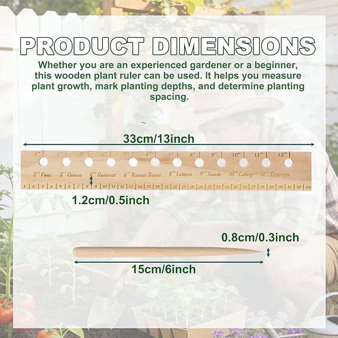Seeding Ruler with Holes Wood, Seeding Ruler with Holes, Spacer Tool Seeder Planting Ruler, Wooden Measuring Tool for Seedings, Vegetable Planting Template