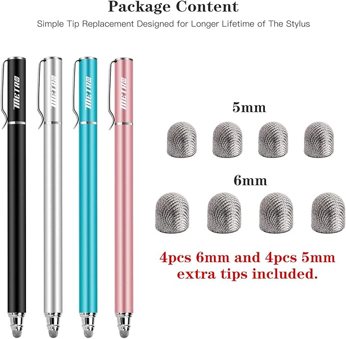 METRO Stylus Pen for Touchscreen - High Sensitivity Capacitive Switch Stylus Fiber Tips 2 in 1 Universal Stylus Pens for iPad iPhone Tablet Android Chromebook Switch 2 All Touch Screens (8 Extra Tips)