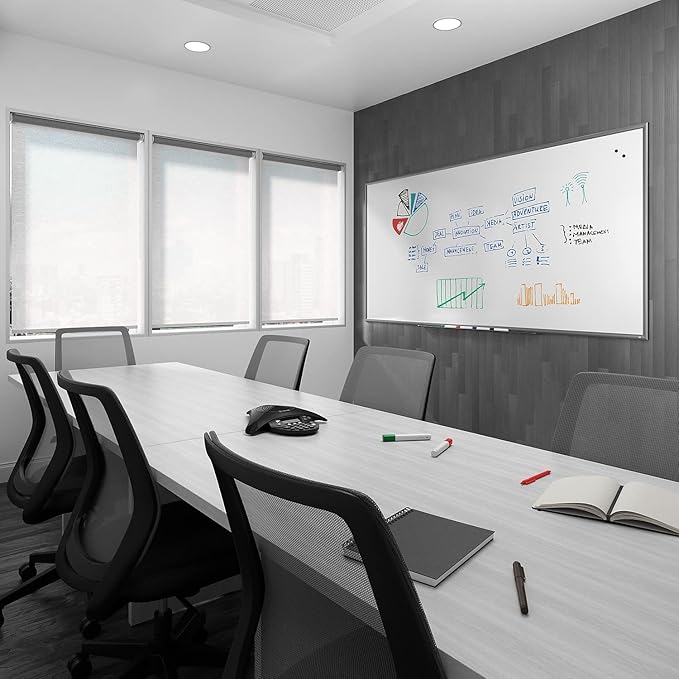 Staples TRU RED Magnetic Porcelain Dry Erase Board, Gunmetal Frame, 8-ft x 4-ft (TR61188)