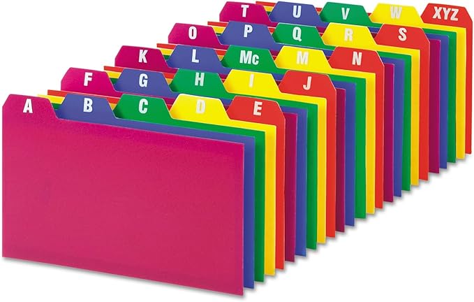 Oxford Poly Index Card Guide Set, 3 x 5 Inches, A-Z, 1/5 Inch Cut Tabs, Assorted Colors, 25 per Set (73153)