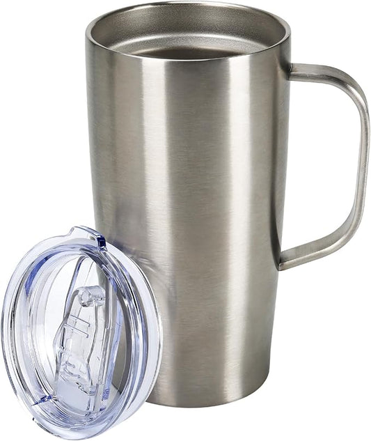 MEBRUDY 19oz Insulated Coffee Mug with Lid, Leak Proof Double Wall Vacuum Travel Coffee Mug with Handle, Silver