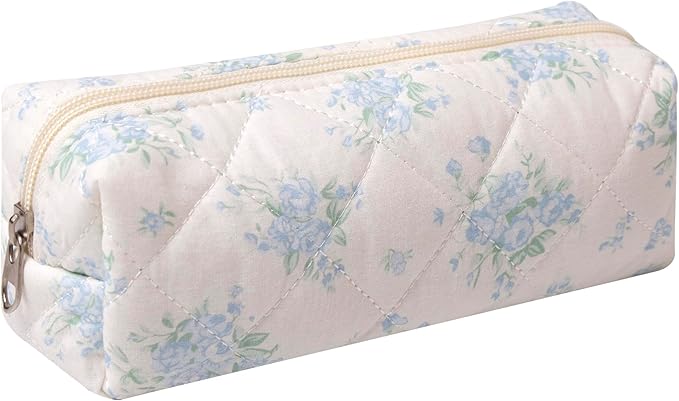 Pencil Case Office College School Storage Bag Pouch Holder Box Organizer Makeup Pouch Cosmetic Bag Aesthetic Cute Pen Case for Girls Boys Kids (Blue rose)