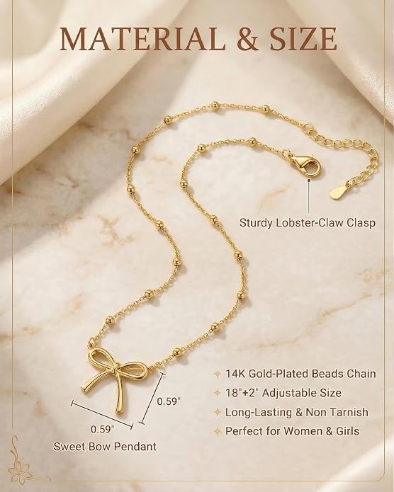 Gold Bow Necklace with Card, Graduation/16th/Back to Shool Gifts for Girl - You Are Enough and Loved