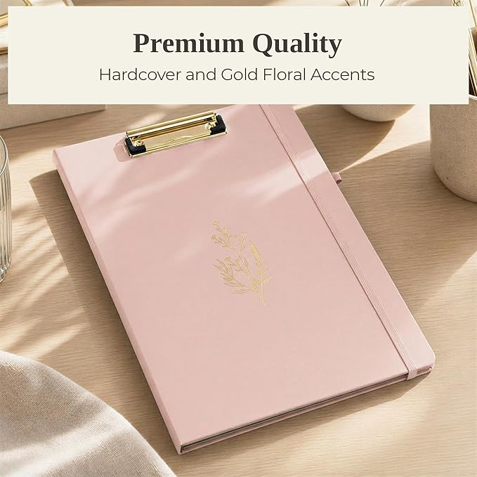 Aesthetic Clipboard Folio with Refillable Lined Notepad & Interior Pocket – Cute Padfolio/Legal Pad Holder for Women – Easily Organize Notes at Work, School, or Home