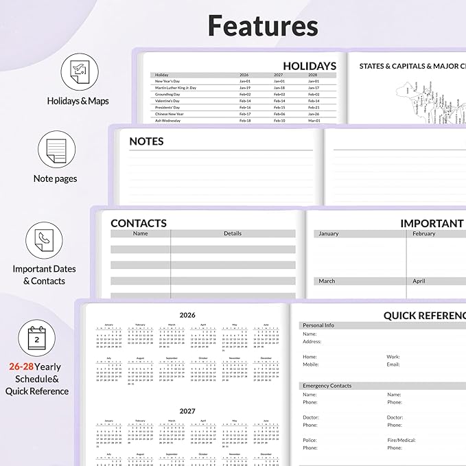 SUNEE 2026-2027 Weekly & Monthly Hardcover Planner 5.5" x 8.3" - 12 Month (July 2026 - June 2027), Small Academic Year Calendar Planner, Pocket, Notes, 100 GSM Paper, Purple