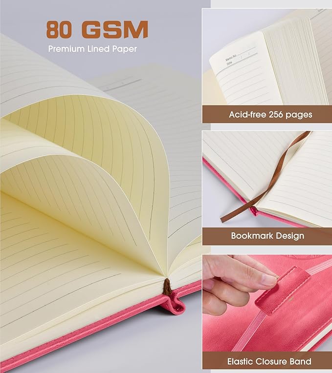 Biuwory Lined Journal Notebook for Women Men,256 Pages B5 Large Hardcover Leather Journals for Writing,Travel,Business,Work & School,College Ruled Notebooks for Note Taking,Diary Notepad 7.8"×10.2"