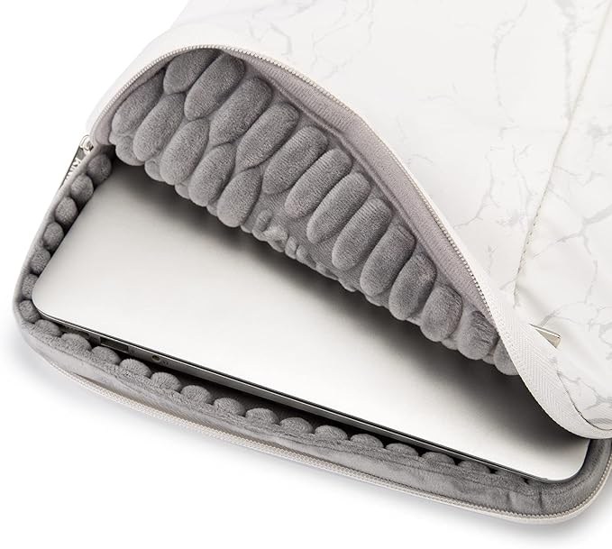 Kinmac 360° Heavy Duty Protective Laptop Computer Sleeve case Bag Cover with Handle for MacBook Air 15 inch,15 inch-15.6 inch HP Lenovo Dell ASUS Acer Laptop (White Marble)