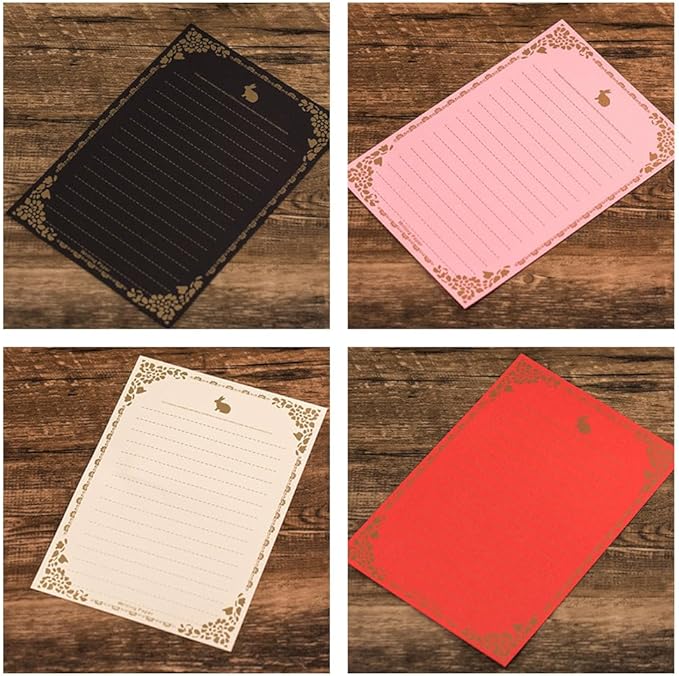 100 Sheets Pink Rabbit Stationery Lined Paper,A5 Stationery Writing Paper with Antique Border Design,Letter Size (Unpunched) Ruled Filler Paper for Writing Letters,Vintage Invites