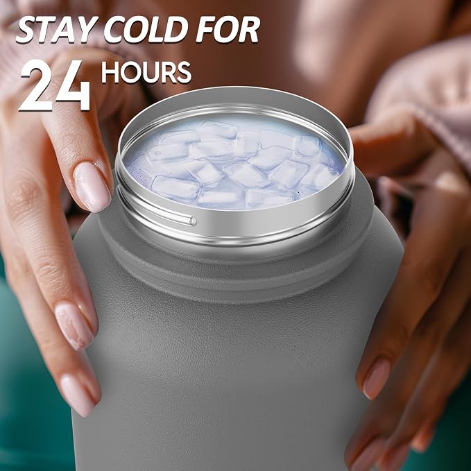 Navigate 32oz Insulated Water Bottle for Sports, Keep Cold 24H | 2-in-1 Spout and Handle Lids, Double Leak-Proof, 18/8 Stainless Steel, BPA-Free, Wide Mouth for Gym and Hiking,Grey