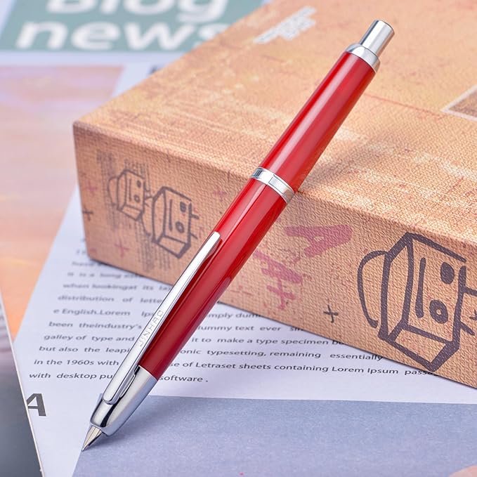 Jinhao 20 Press Fountain Pen, Palace Red Retractable Extra Fine Nib with Ink Converter Set (Silver Clip)