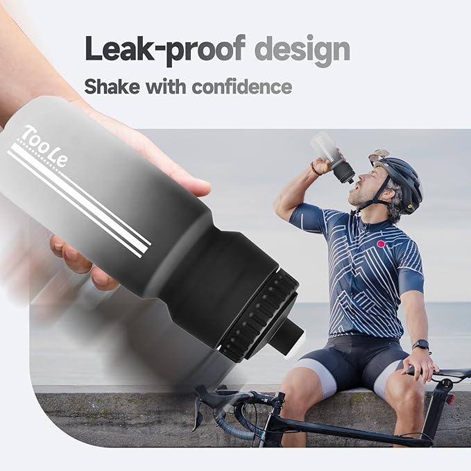 TooLe Bike Water Bottle, Cycling Squeeze Water Bottle Leakproof BPA Free | with Capacity Scale w/Pull Top Lid, Reusable, for Bicycle, Gym,Camping, Hiking 24oz