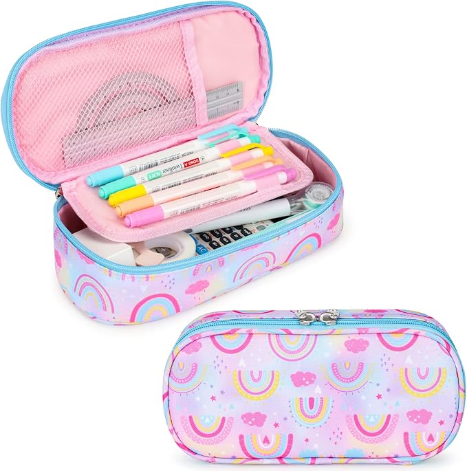 Cambond Cute Pencil Case for Girls - Big Capacity Pencil Cases for Kids, Large Storage Pencil Pouch for School, Pencil Case Only, Purple Rainbow