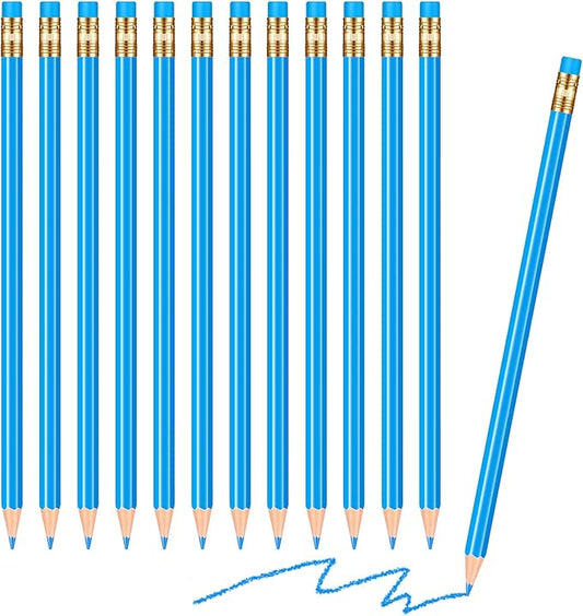 Chinco 12 Pieces Blue Pencils with Eraser for Kids HB Erasable Pencils Pre-sharpened Wooden Pencil Correcting for Students School Writing Drawing Checking