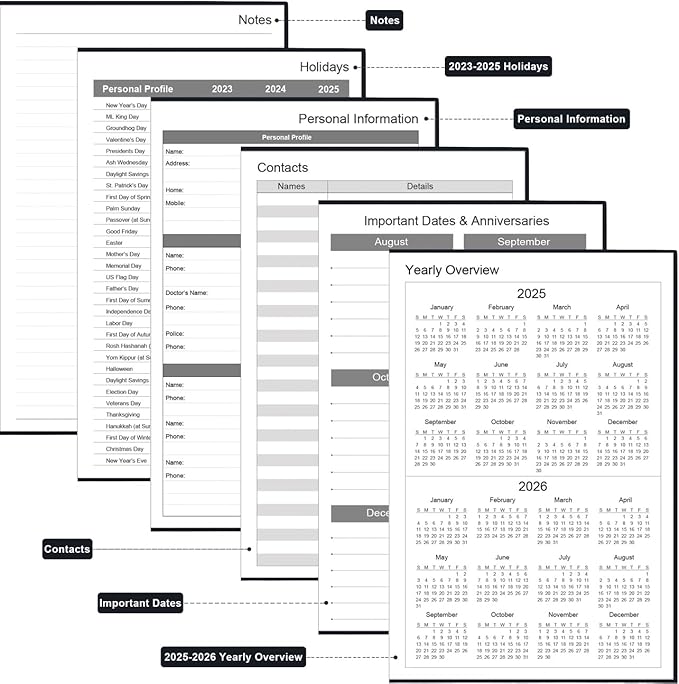 Daily & Monthly Planner for 2026 or Anytime - ADHD Planner Two Pages Per Day, Daily Planner Undated to Increase Focus, Eliminate Overwhelm, Achieve Your Biggest Goals, 5.8'' × 8.3'', Black