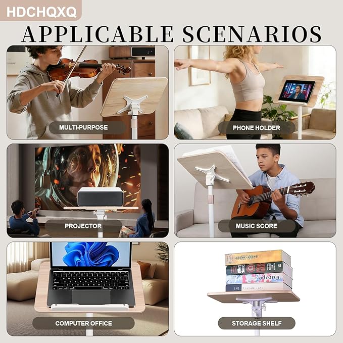 Adjustable Floor Book Stand Height From20'-67‘ and Angle, Music Stand,Reading Stand for Tablet Bibles, Recipes, Cooking, Books Wooden Display Rack,Stable Portable with Clip