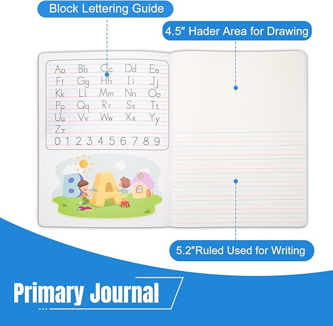 48 Pack Primary Composition Notebook K-2, Primary Ruled Journal, Draw and Write Journal for Kids, Notebook School Supplies for Students, Hard Cover, 200 Pages(100 Sheets)