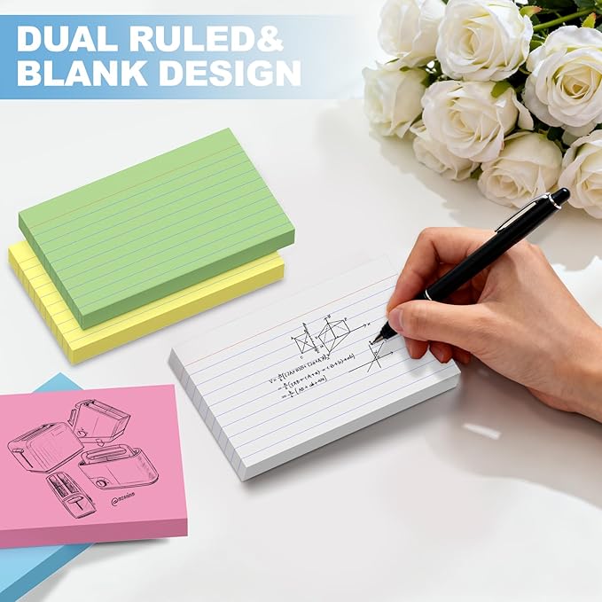 3x5 Index Cards 200 Count, Colored Thick Flash Cards Lined Notecards for Studying & Presentations, Portable Ruled & Blank Note Cards for Students, Teachers, Professionals