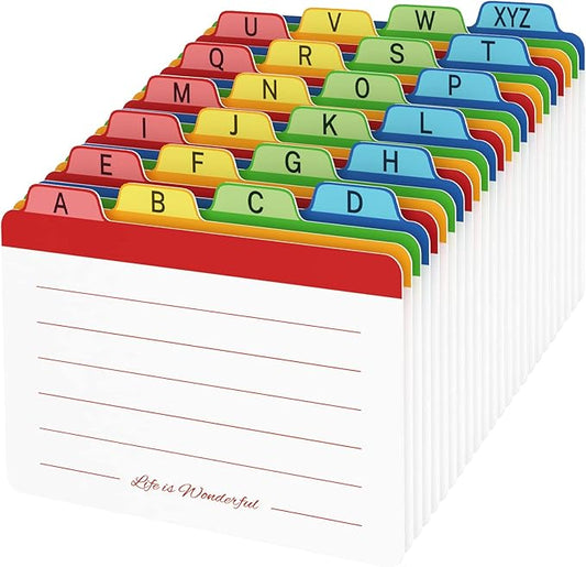 Neando 4 x 6 inches Index Card Dividers, Alphabetical Tabbed Index Cards Guides, Colored Note Cards, File and Recipe Guides with Alphabetical Tabs, Assorted Colors, 24 Counts, A-Z Guide
