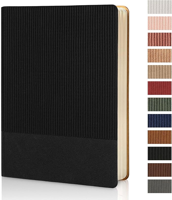 Lined Journal Notebook for Work College Ruled Note Book 5.79"x8.27" A5 PU Leather Daily Journaling 216 Pages for Women Men Writing Home School Supplies Business (Black)