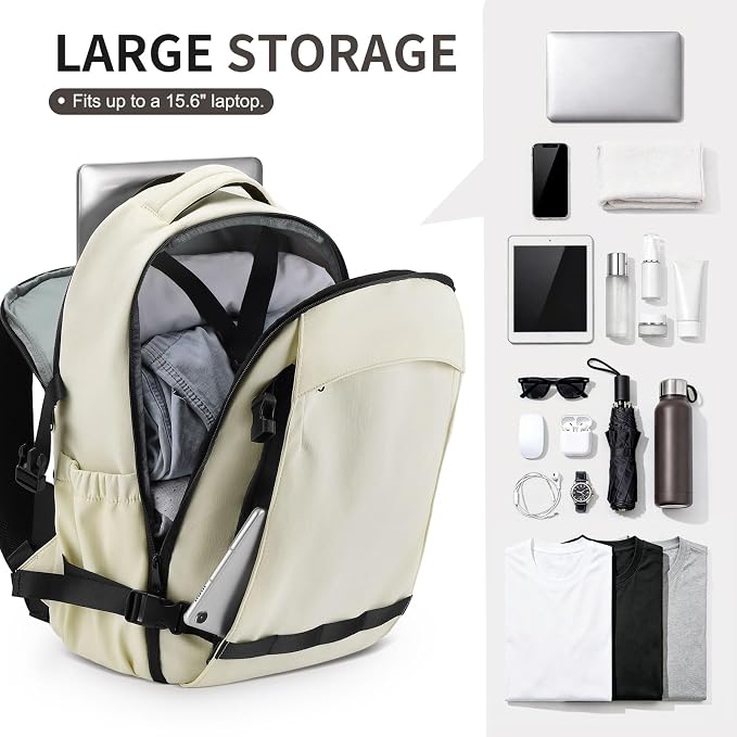 Travel Backpack for Women Men Lightweight Laptop Daypack Beige | fit 5.6" Laptop,TSA Approved Carry on Bag, Personal Item Travel Backpack