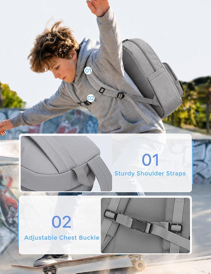 VASCHY School Backpacks, Lightweight Bookbag Schoolbag for Boys Girls Casual Basic Simple Daypack for Men Women Gray