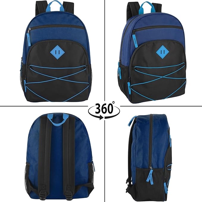 Summit Ridge Boys and Girls School Backpacks with Bungee Cord Front | 17” Multi Pocket Backpack for Kids, Teens, Adults, Travel (Navy/Black)