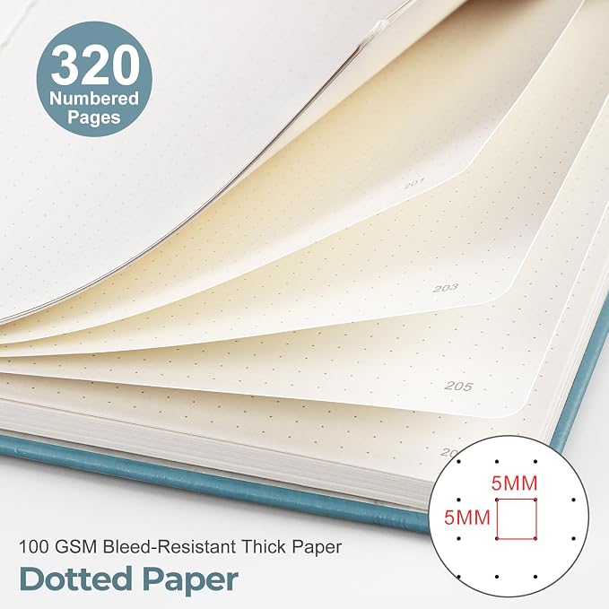 EMSHOI Dotted Journal Notebook, 320 Pages, A5 Size (5.7'' x 8.3'')
