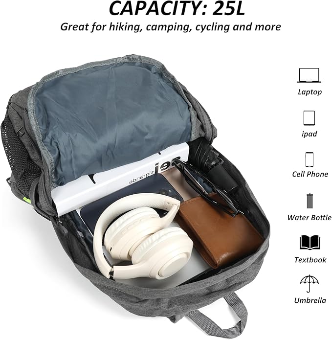 TANTOMI Ultra Lightweight Packable Backpack 25L - Foldable Hiking Daypack for Travel, Compact Pocket Gym Sack & City Commuting Gear - Gray