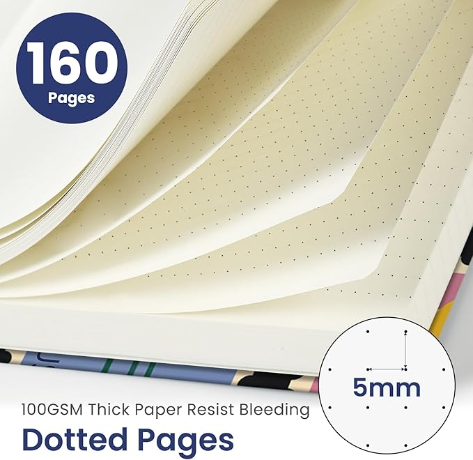 Taja Pretty Dotted Journal for Women, Aesthetic Cute Hardcover Leather Journal for Writing, A5 Journaling Notebook for Work & Sketch, Perfect for Office School Home, 160 Pages, Stamp