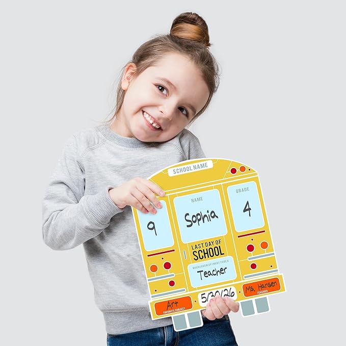 School Bus First and Last Day Sign Set / 12" x 12" Reusable Whiteboard Photo Props/Back to School Classroom Dry Erase Signs
