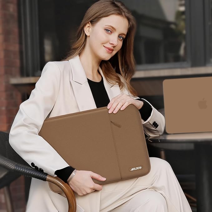 MOSISO Laptop Case 16 inch, 15-15.6 inch Laptop Sleeve Compatible with MacBook Pro 16 M5 M4 M3 M2 M1, HP Acer Dell Lenovo ASUS, Polyester Vertical Computer Sleeve Bag with Pocket, Mocha