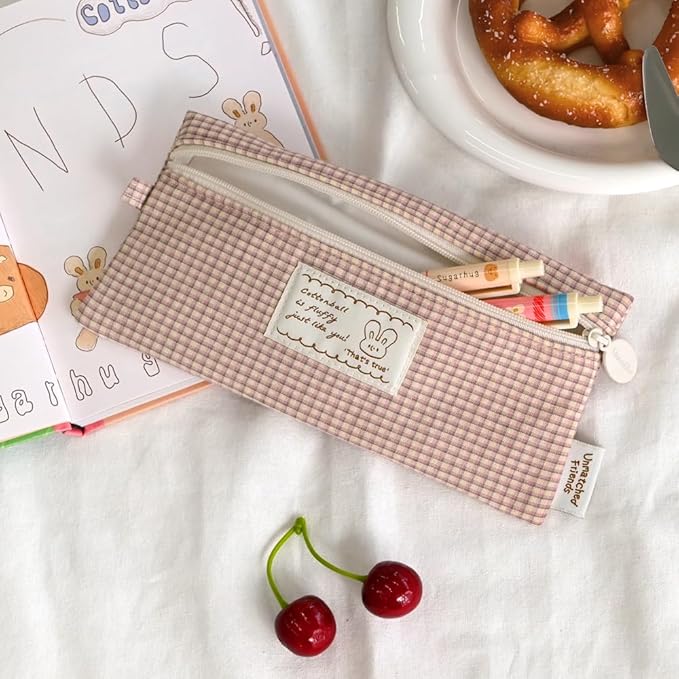Monolike_Fabric/Cushion Pencil case (Unmatched Friends Fabric Check Pencil Case Series. 2, Vintage pink)