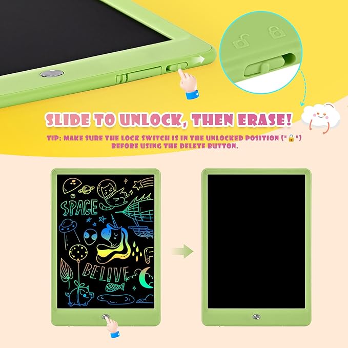 EooCoo LCD Writing Tablet for Kids, Road Trip Essentials 10 Inch Kids Drawing Pad, No Mess Coloring Books for Toddler, Travel Toys Car Airplane Activities, Birthday Gifts for 3-8 Years Old Girls Boys