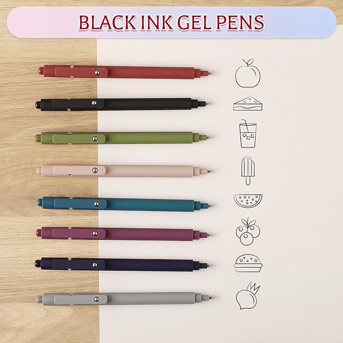Thboxes 8 Pack Gel Pens for Journaling, 0.5mm Fine Tip Retractable Black Ink Pen - Smooth Writing for Note Taking, Office & School Supplies, Journaling Supplies for Women Teachers Nurse Gifts
